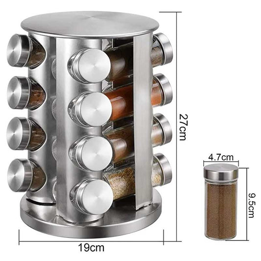 16pcs rotating glass spice jar rack set