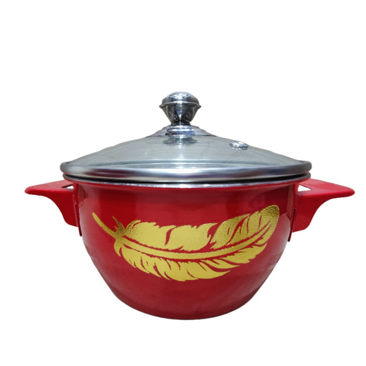 Stainless Steel Red Color Serving Donga Bowl With Glass Lid Hakimi Steel