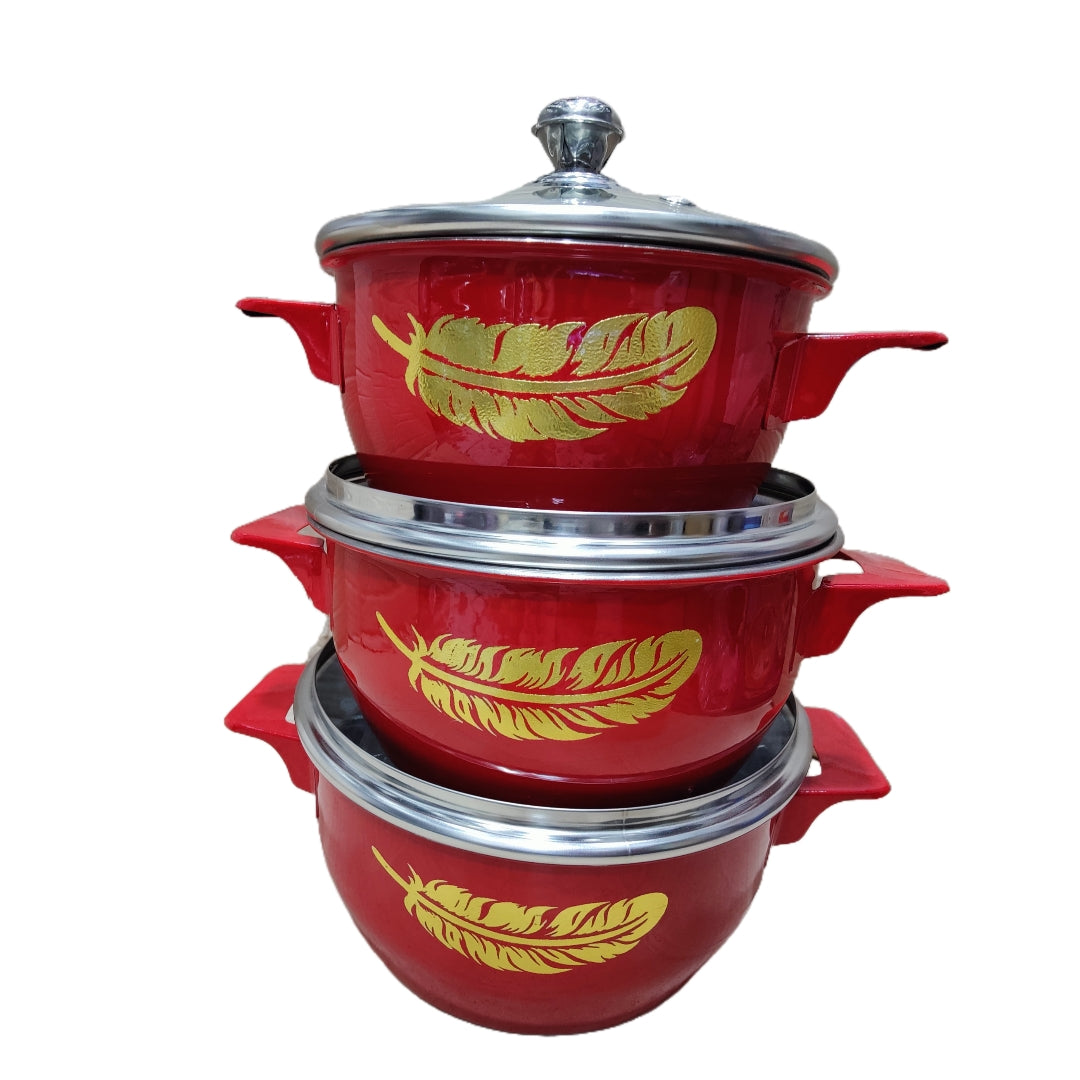 Stainless Steel Red Color Serving Donga Bowl With Glass Lid Hakimi Steel