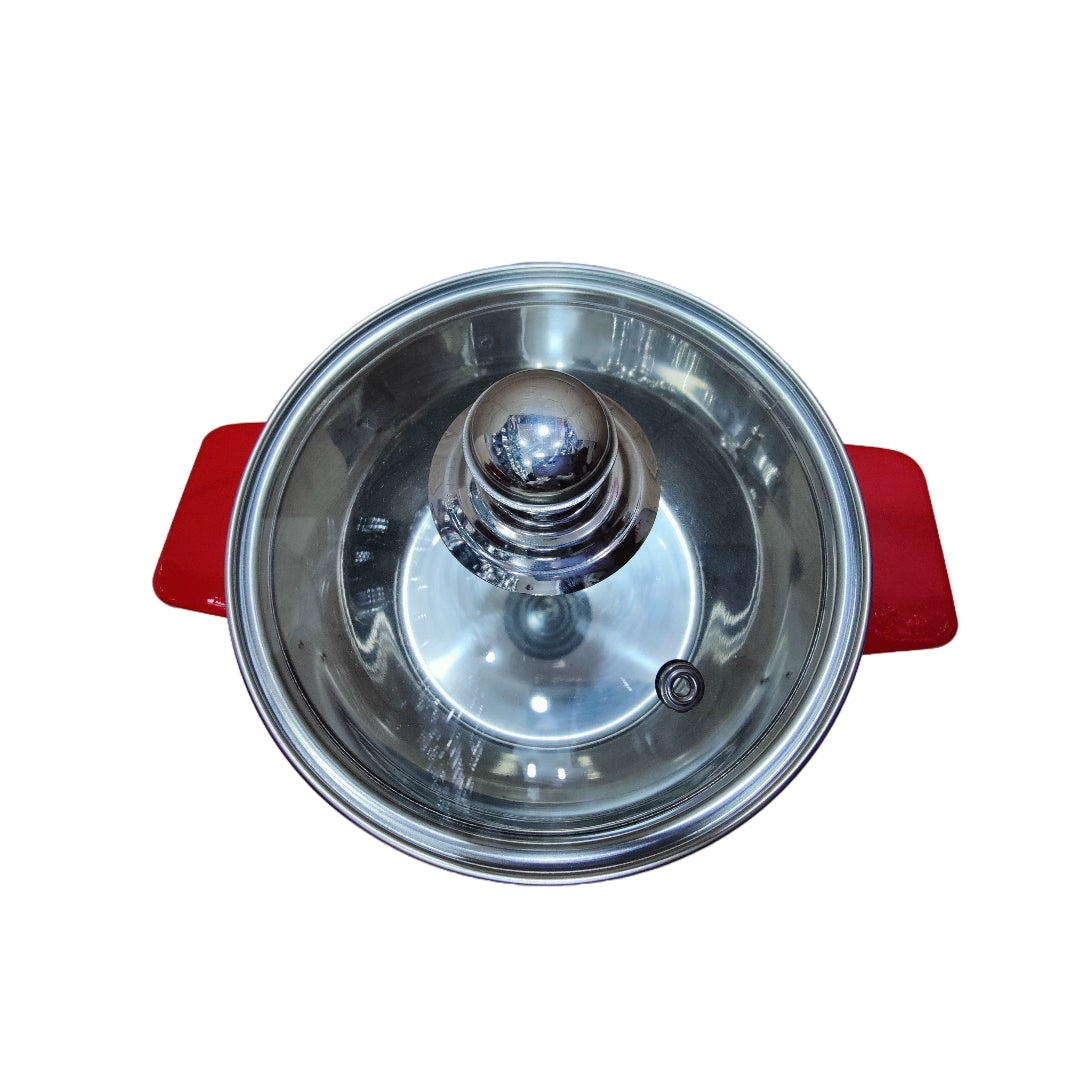 Stainless Steel Red Color Serving Donga Bowl With Glass Lid Hakimi Steel