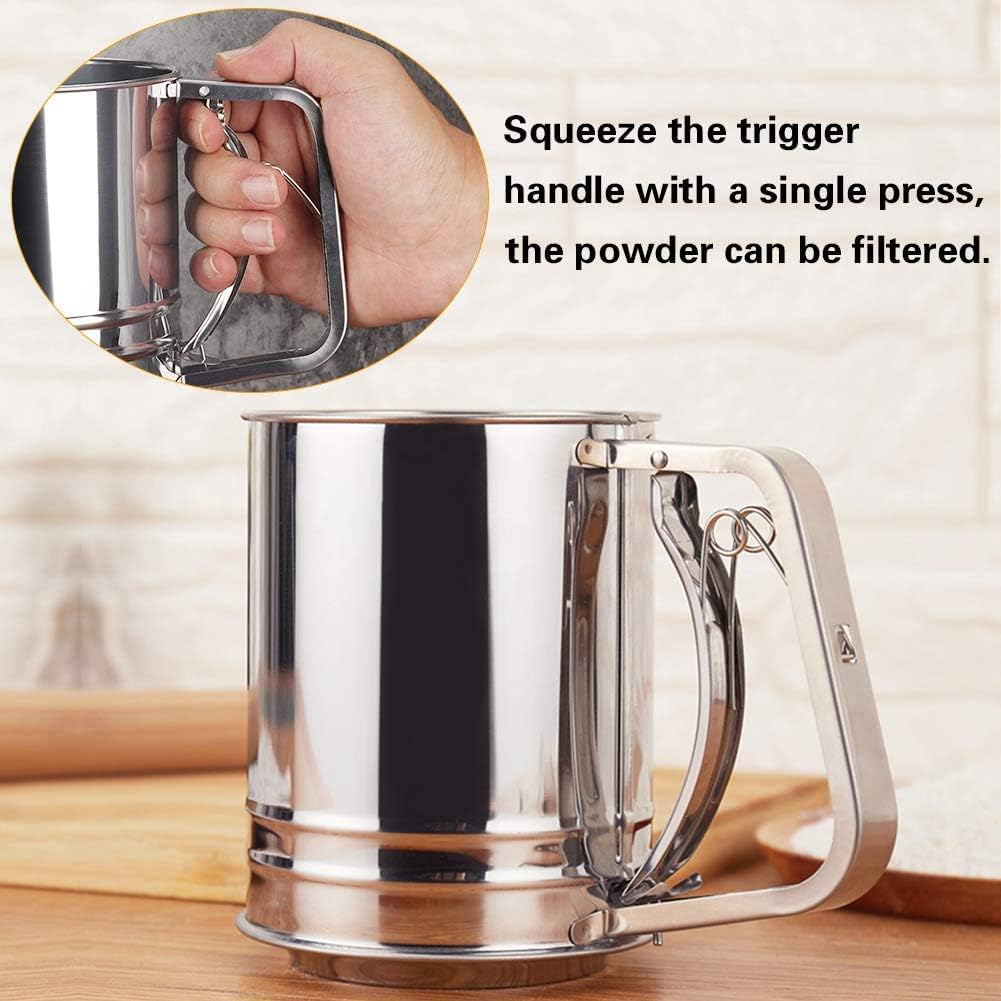 Stainless Steel Hand-Held Flour Sifter Cup with Handle – Fine Mesh Sieve for Baking, Icing Sugar, and Dredging