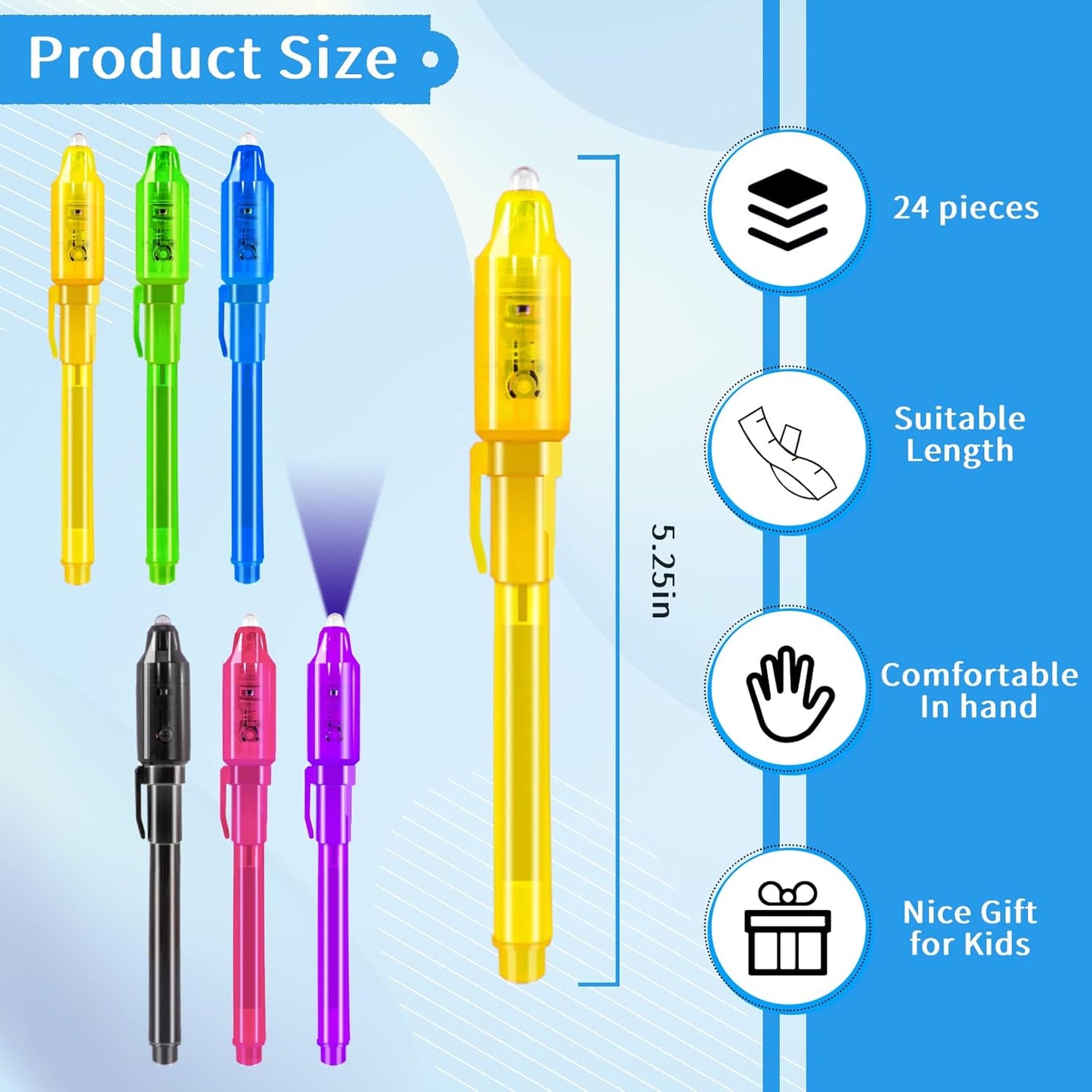 Invisible Ink Pen with Light, 6 Pcs Magic Spy Pen for Secret Message, Birthday Party, and Kids Halloween Goodies Bags Toy me