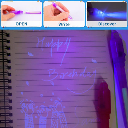 Invisible Ink Pen with Light, 6 Pcs Magic Spy Pen for Secret Message, Birthday Party, and Kids Halloween Goodies Bags Toy me