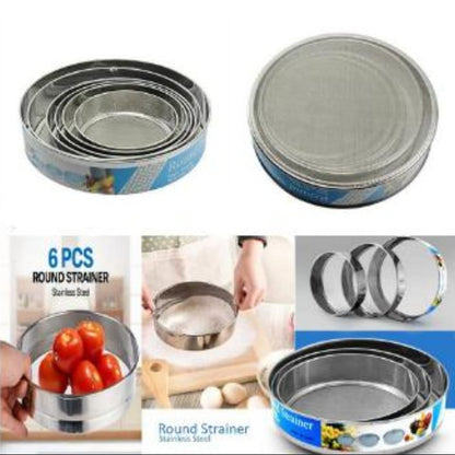 MS - 6 Pcs Flour Sifter Stainless Steel Round Strainer Set Hakimi Steel