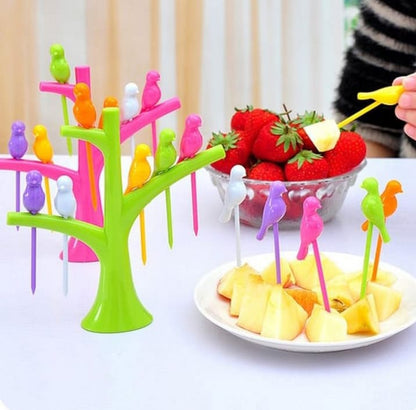 Cute Bird Fruit Fork Set - Fruit Fork Set with 6 Pcs Birdies and Tree Shaped Holder For Kids And Adults me