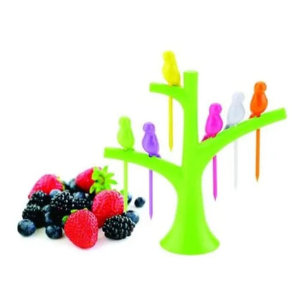 Cute Bird Fruit Fork Set - Fruit Fork Set with 6 Pcs Birdies and Tree Shaped Holder For Kids And Adults me