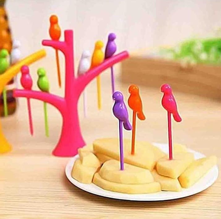 Cute Bird Fruit Fork Set - Fruit Fork Set with 6 Pcs Birdies and Tree Shaped Holder For Kids And Adults me