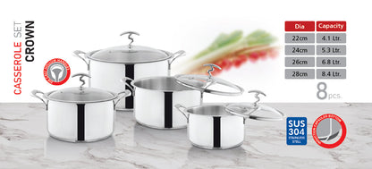 4 sizes alpha crown casserole sus304 Cookware