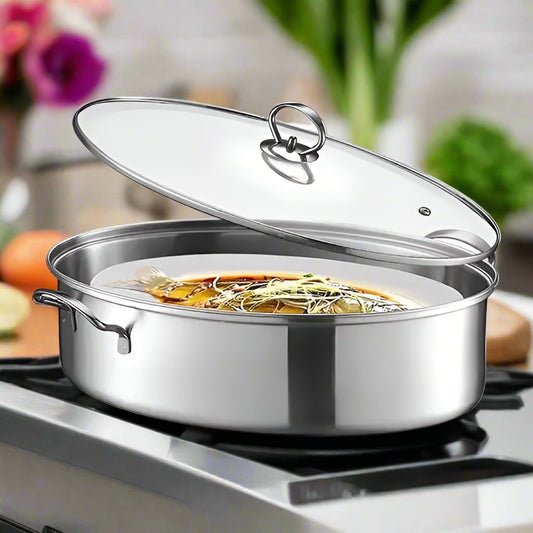 Alpha Stainless Steel Lagan Fish pot Flat Karahi durable Hakimi Steel