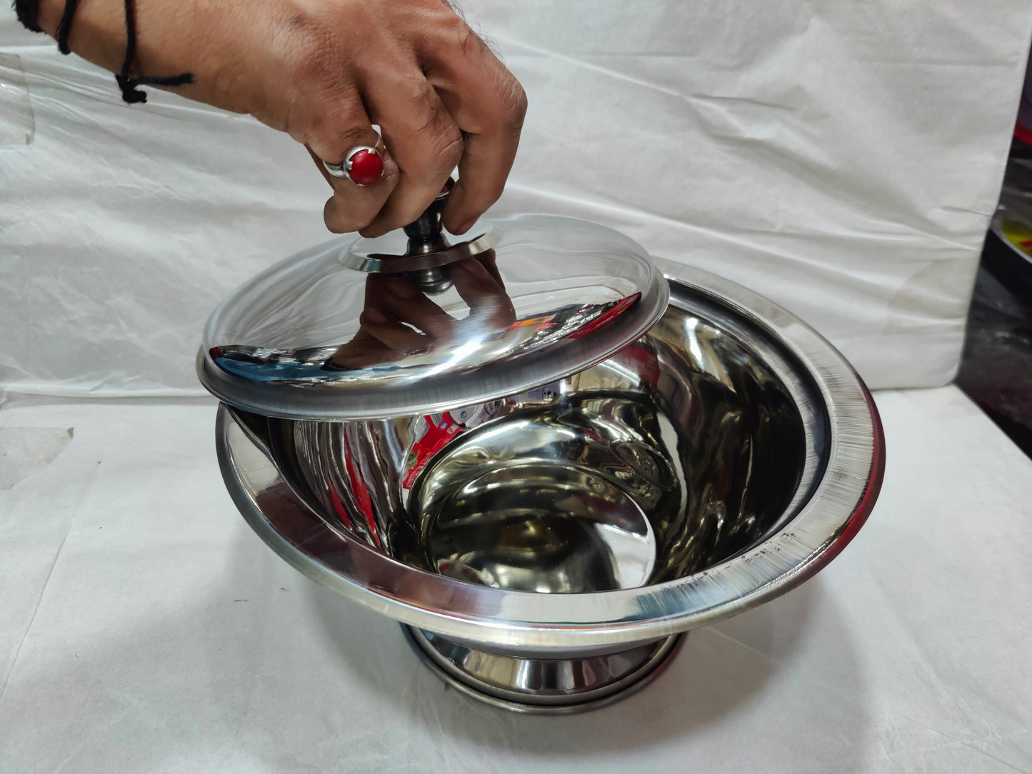 Stainless steel serving donga, platter