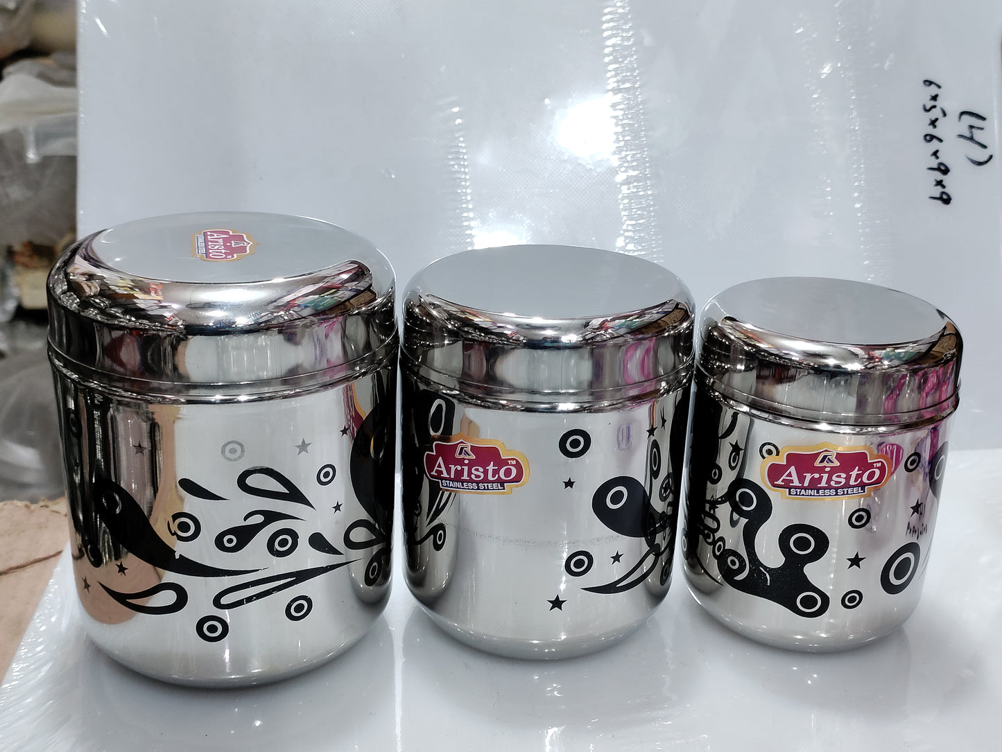 Stainless Steel Laser Print 3pcs Spice Set Heavy Indian Hakimi Steel