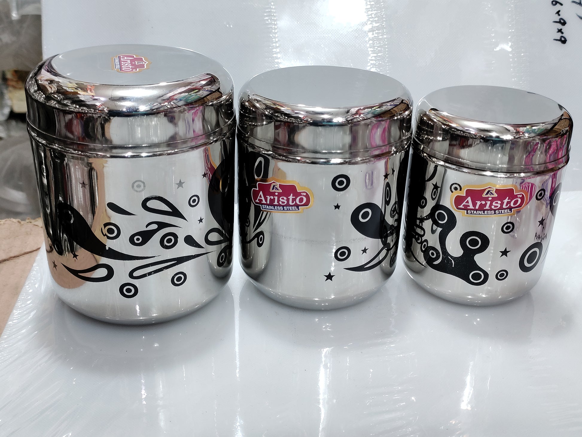 Stainless Steel Laser Print 3pcs Spice Set Heavy Indian Hakimi Steel