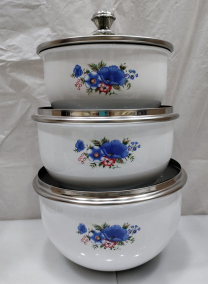 White Serving donga with glass lid stainless steel