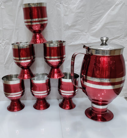 Stainless Steel Red Beautiful Shape Heavy Material Water set 6 glass 1 jug Hakimi Steel