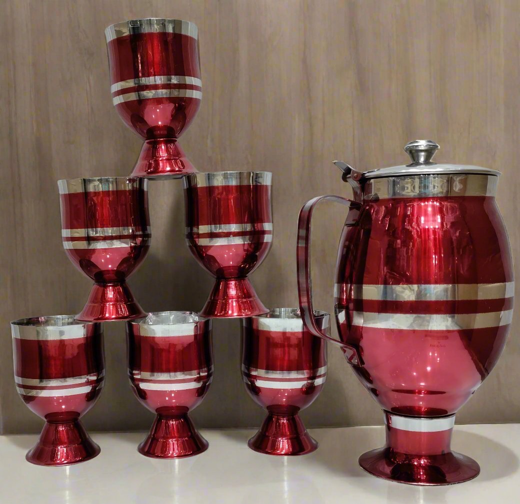 Stainless Steel Red Beautiful Shape Heavy Material Water set 6 glass 1 jug Hakimi Steel