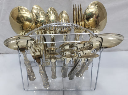 Golden Stainless steel laser printed cutlery set 29pcs