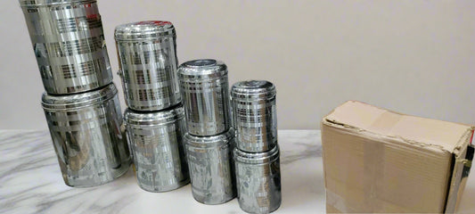 8 sizes Stainless steel shaded design stock container anaj dabba