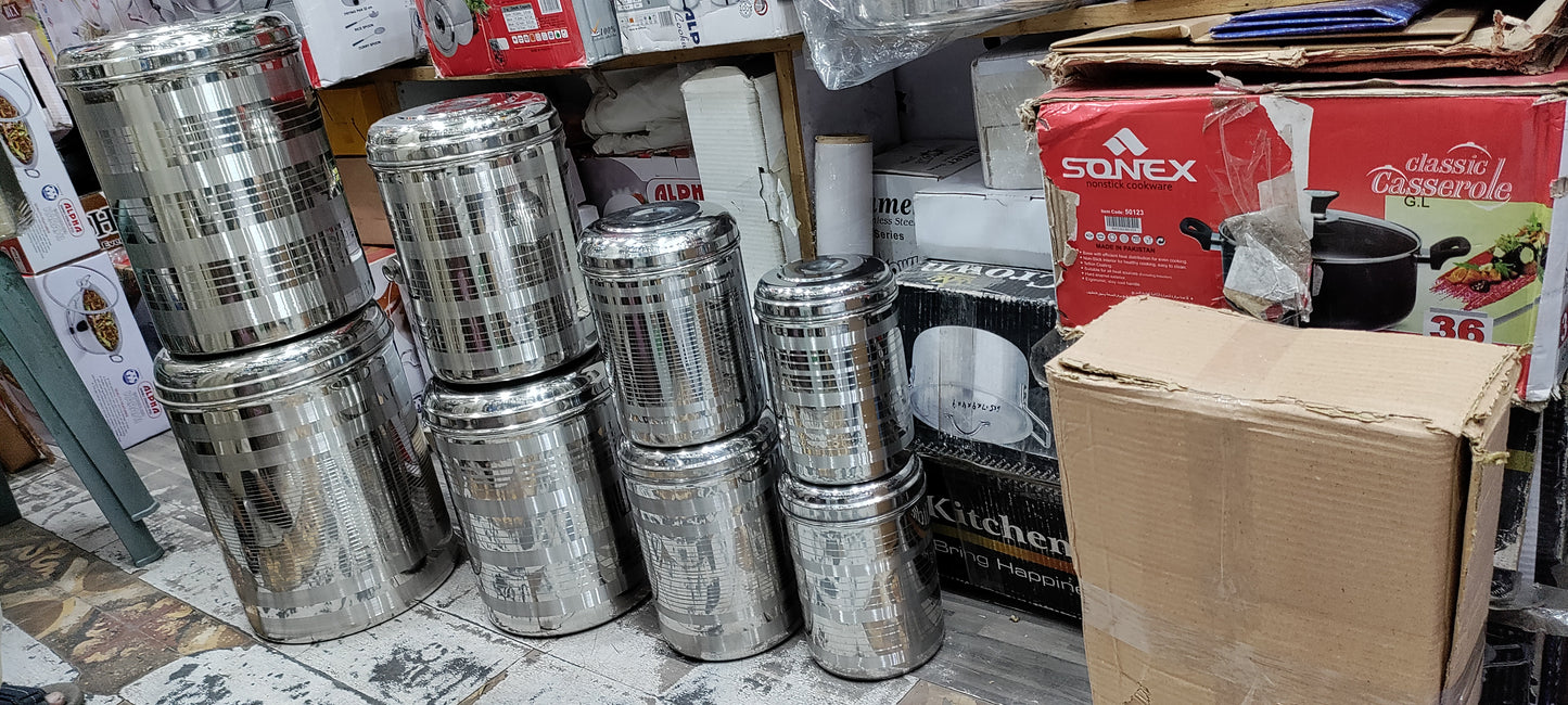 8 sizes Stainless steel shaded design stock container anaj dabba