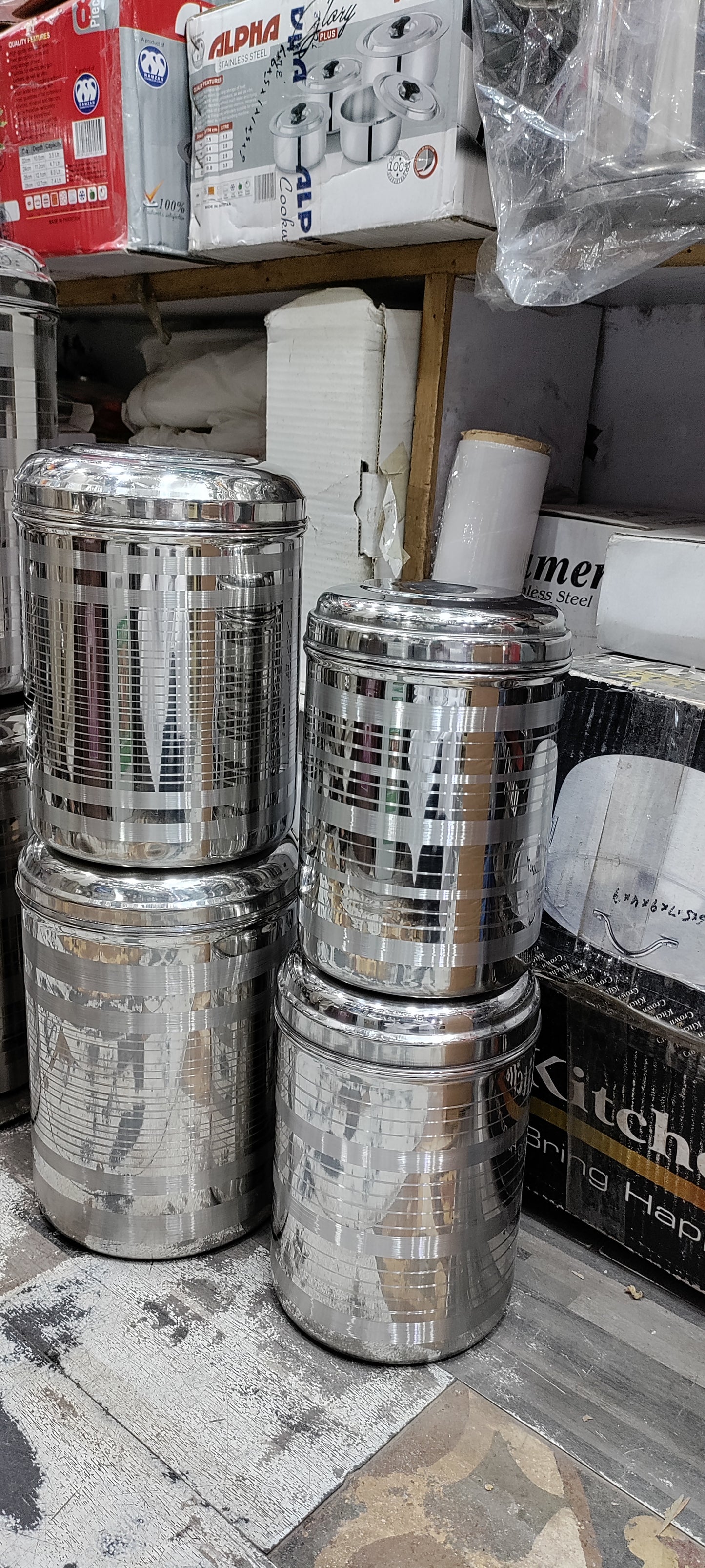 8 sizes Stainless steel shaded design stock container anaj dabba