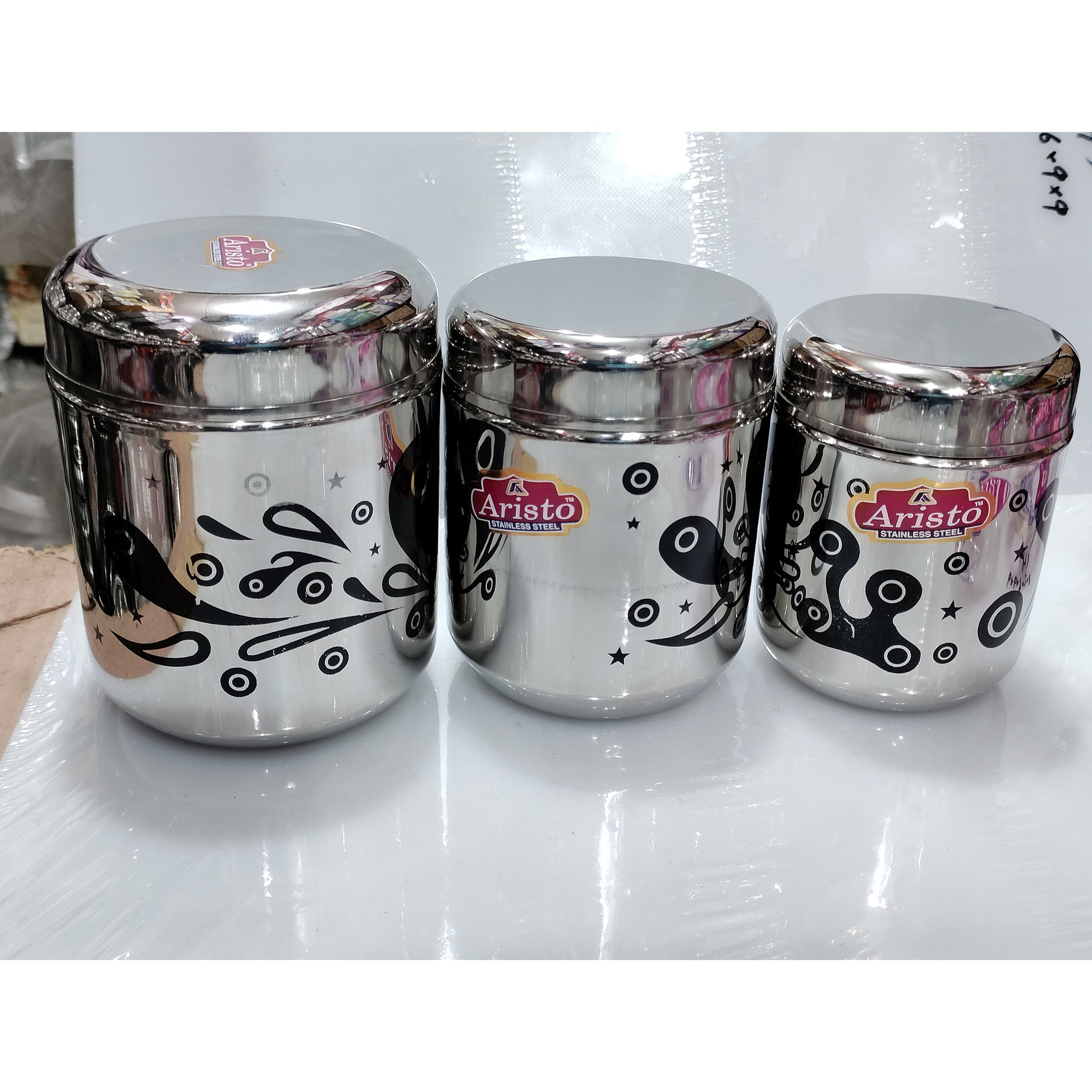 Stainless Steel Laser Print 3pcs Spice Set Heavy Indian Hakimi Steel