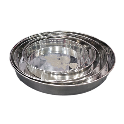 Stainless Steel Round Thali Laser Flower Design 6 Sizes Hakimi Steel