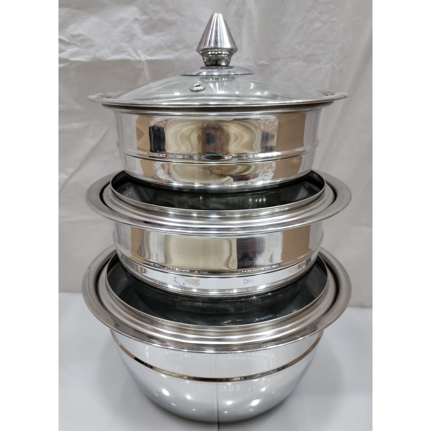 Stainless Steel Serving Bowl with Glass Lid Hakimi Steel