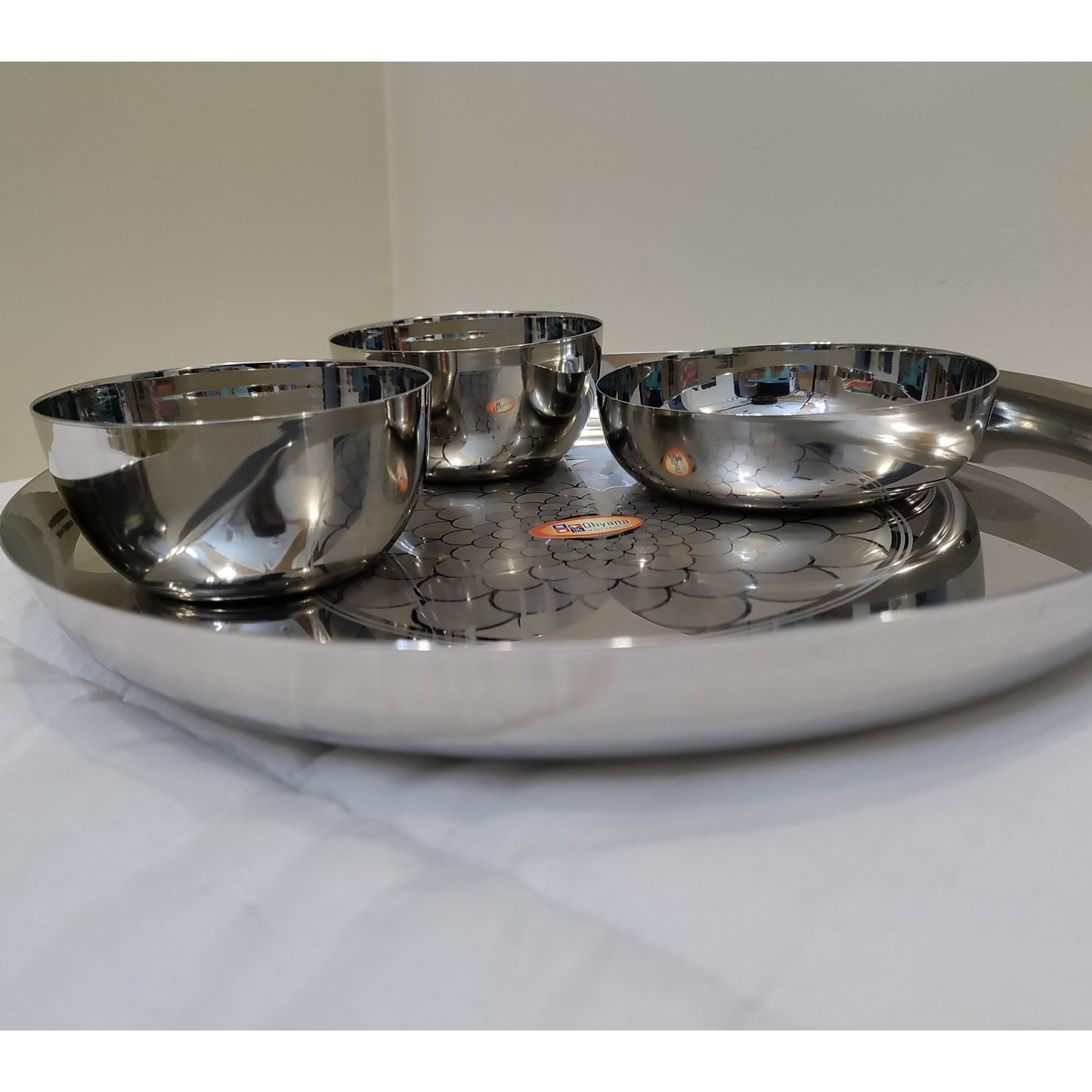 Thali set stainless steel flower printed design heavy material Hakimi Steel