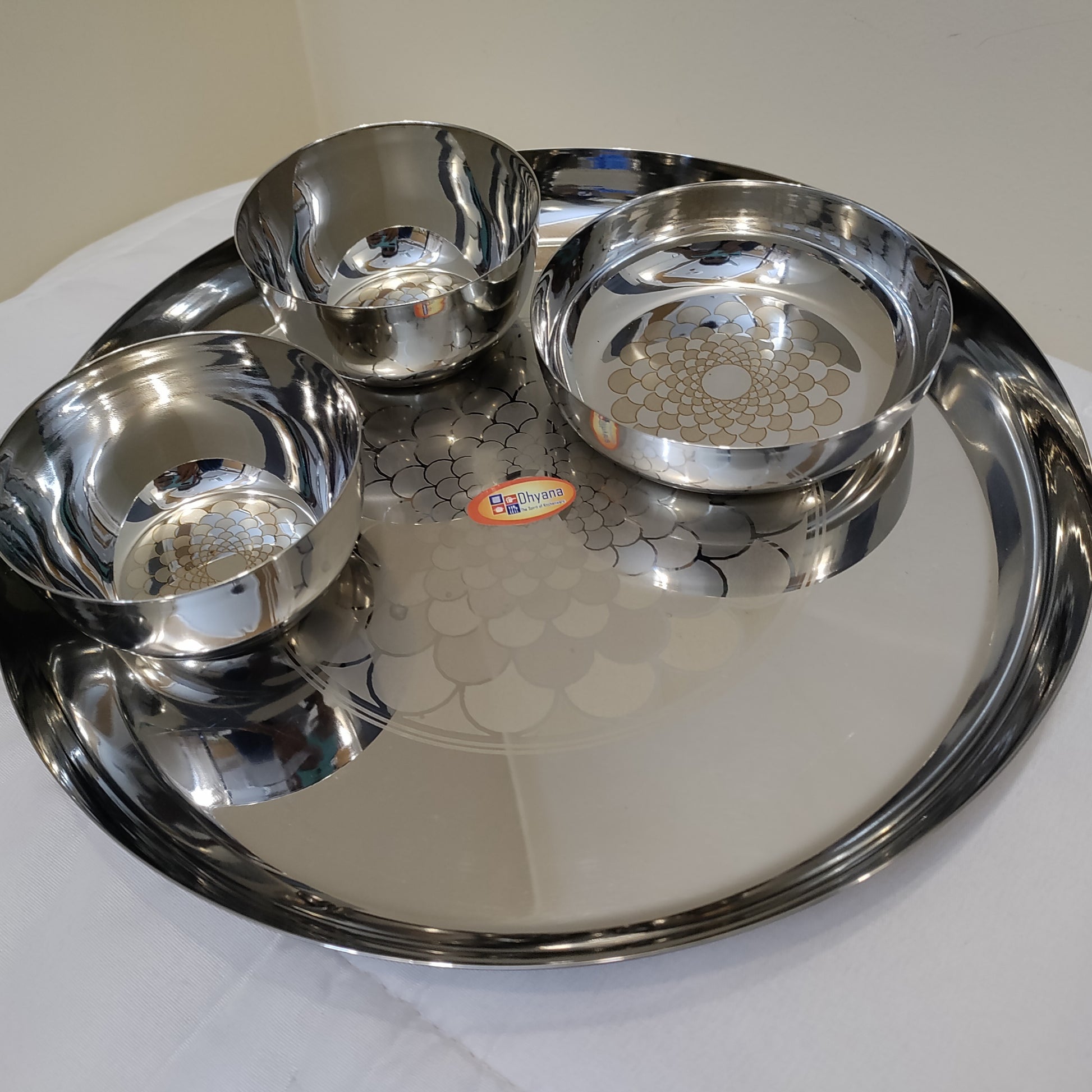 Thali set stainless steel flower printed design heavy material Hakimi Steel