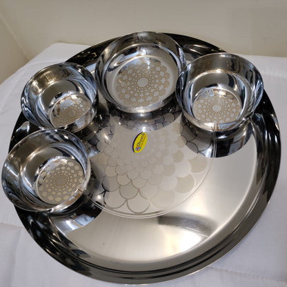 Thali set stainless steel flower printed design heavy material Hakimi Steel