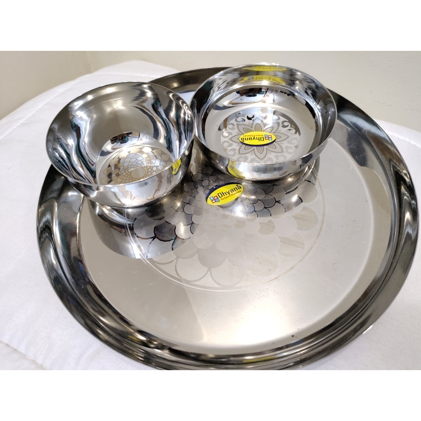 Thali set stainless steel flower printed design heavy material Hakimi Steel