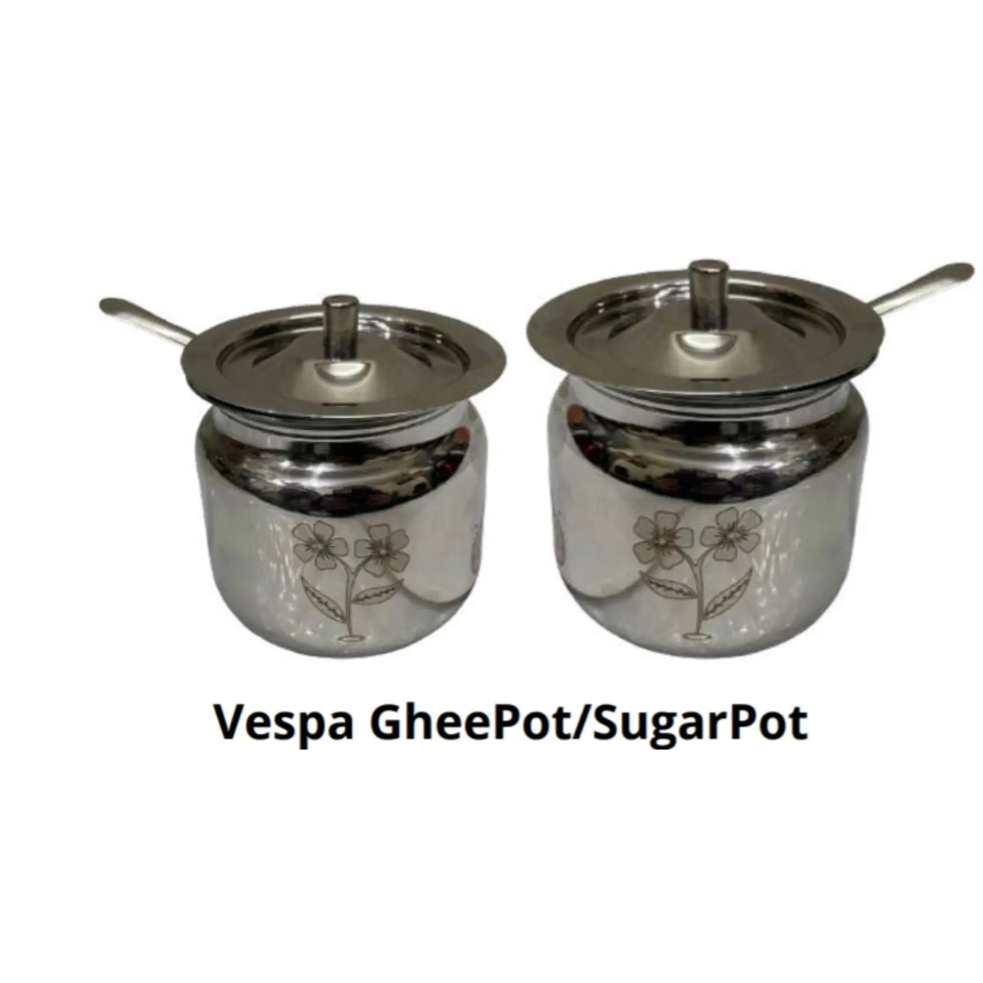 India Steel Ghee pot Sugar pot 2pcs set Flower Laser Print Hakimi Steel