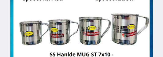 indian stee; mug set with handle 4 sizes Hakimi Steel