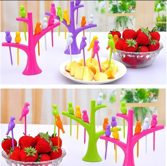 Cute Bird Fruit Fork Set - Fruit Fork Set with 6 Pcs Birdies and Tree Shaped Holder For Kids And Adults me