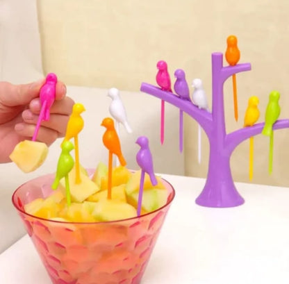 Cute Bird Fruit Fork Set - Fruit Fork Set with 6 Pcs Birdies and Tree Shaped Holder For Kids And Adults me